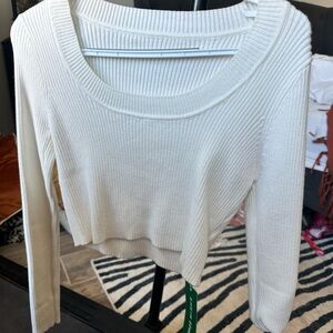 SHEIN White cropped Ribbed Knit Sweater Top